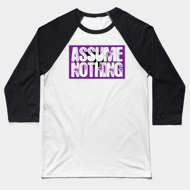 Assume Nothing Lesbian Labrys Pride Flag Baseball T-Shirt by wheedesign